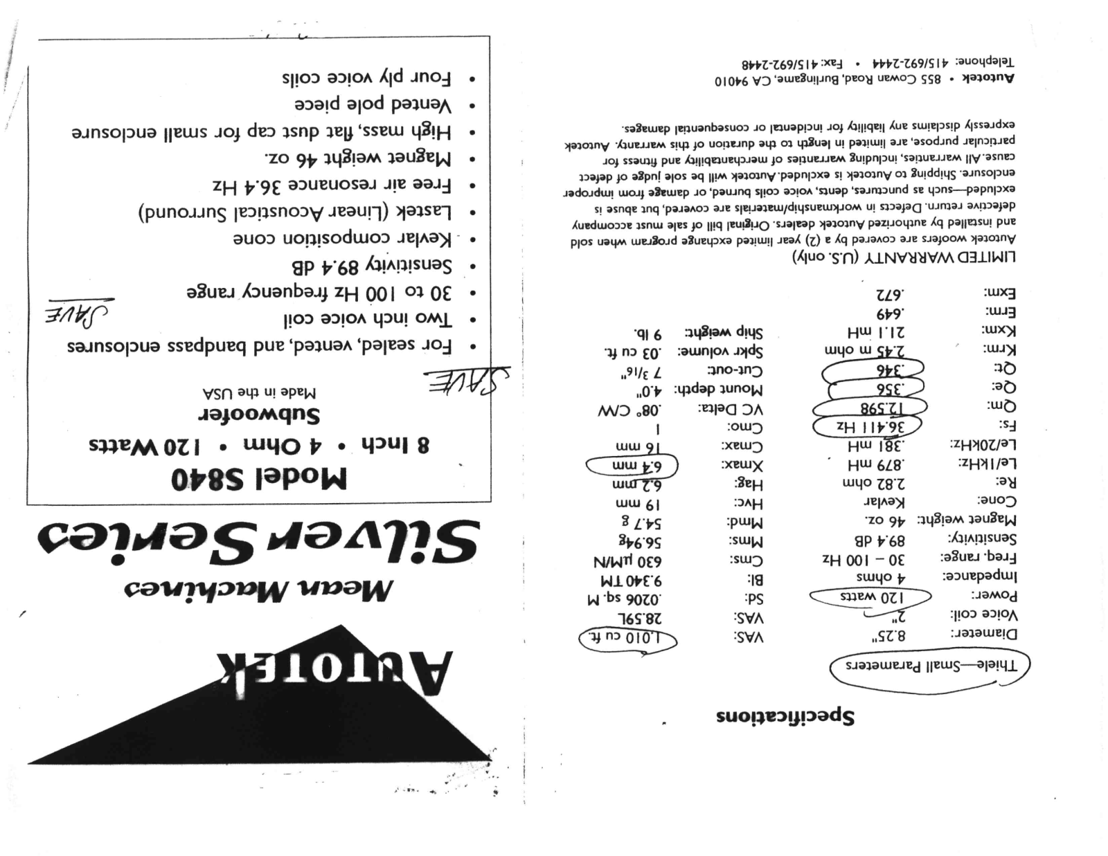 Autotek S840 Instruction Manual