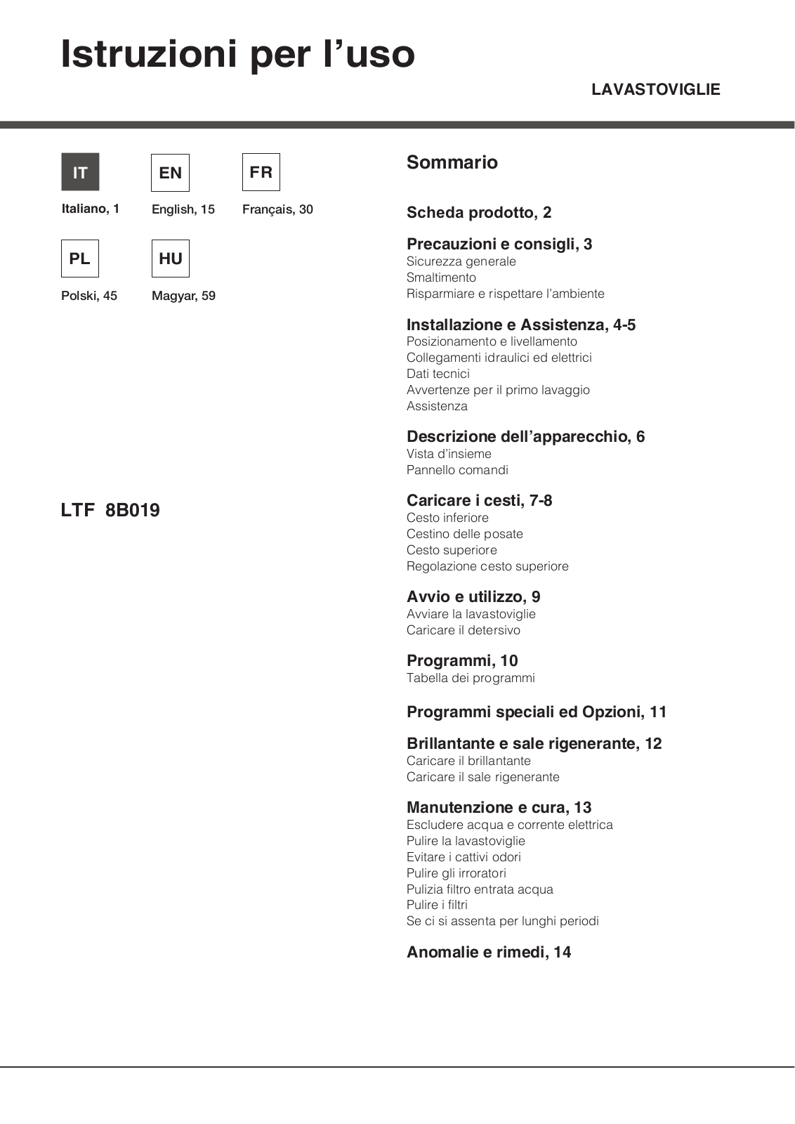 Hotpoint LTF 8B019 C EU User Manual