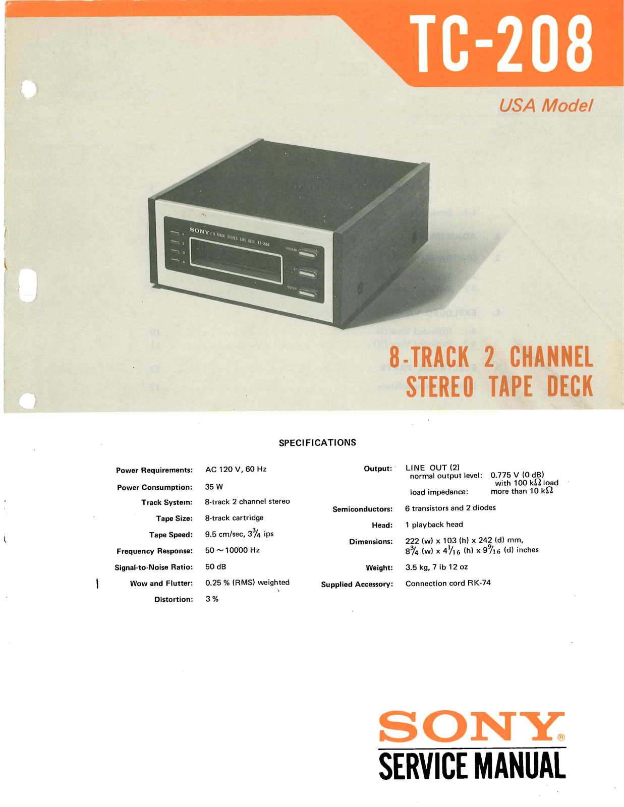 Sony TC-208 Service manual