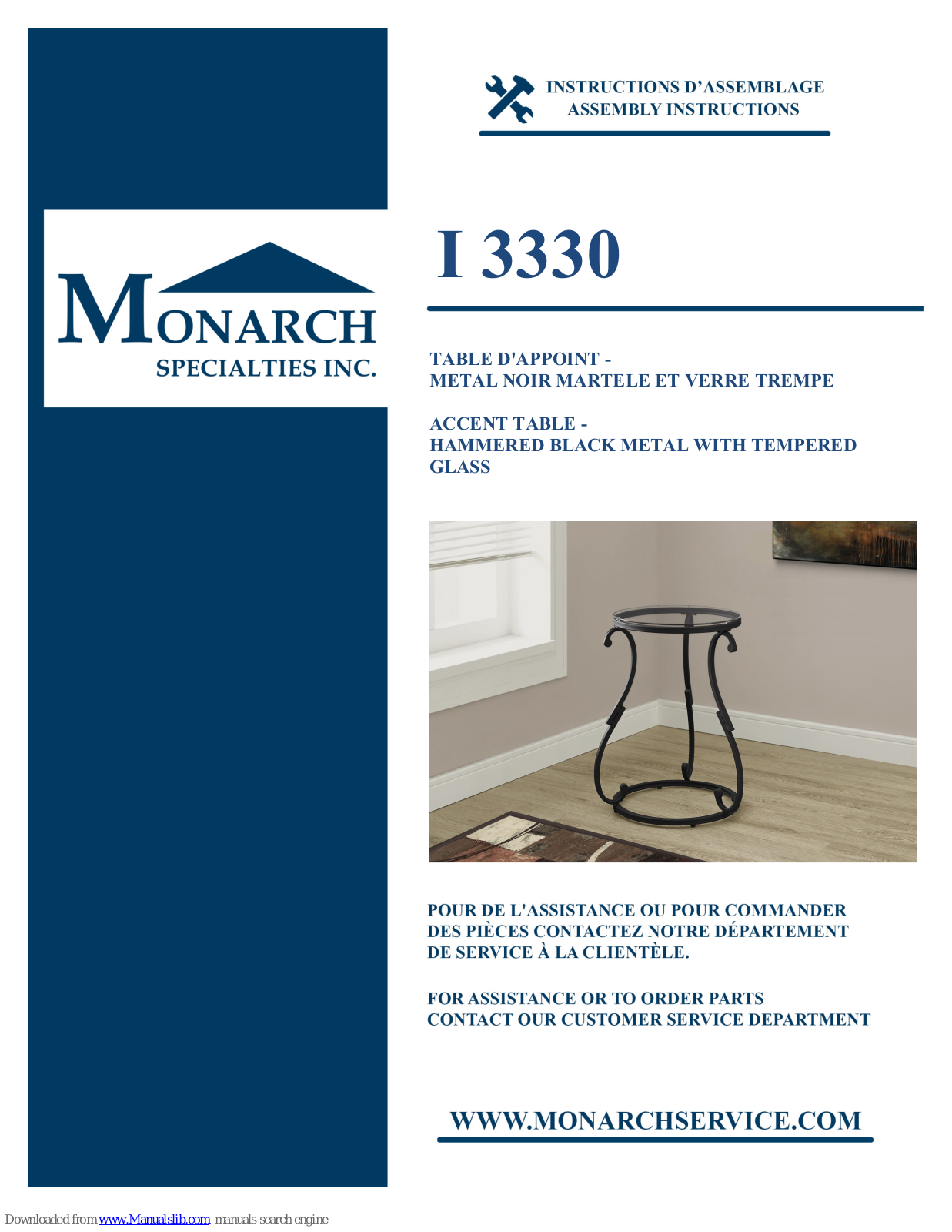 Monarch Specialties I 3330 Assembly Instructions Manual