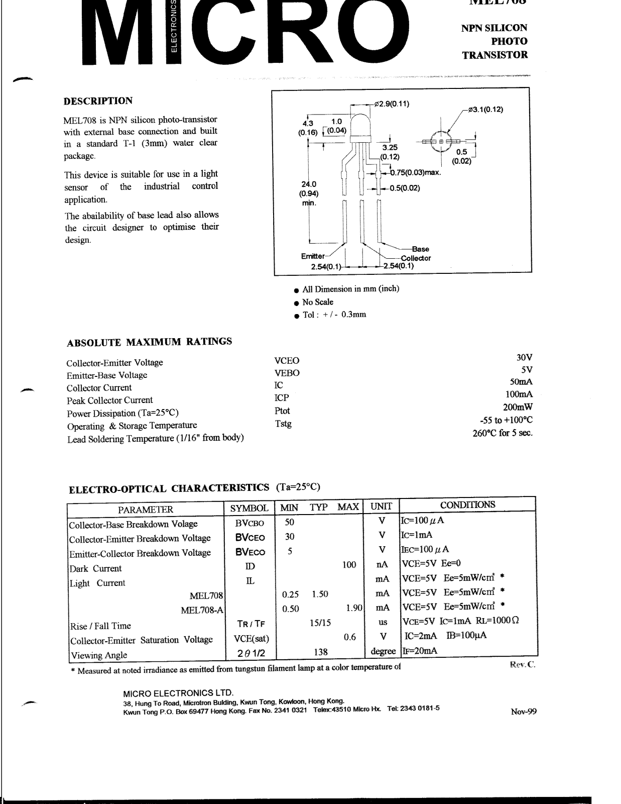 MICRO MEL708 Datasheet