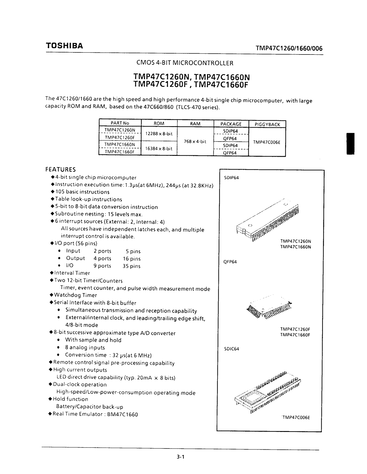 Toshiba TMP47C1260F Datasheet