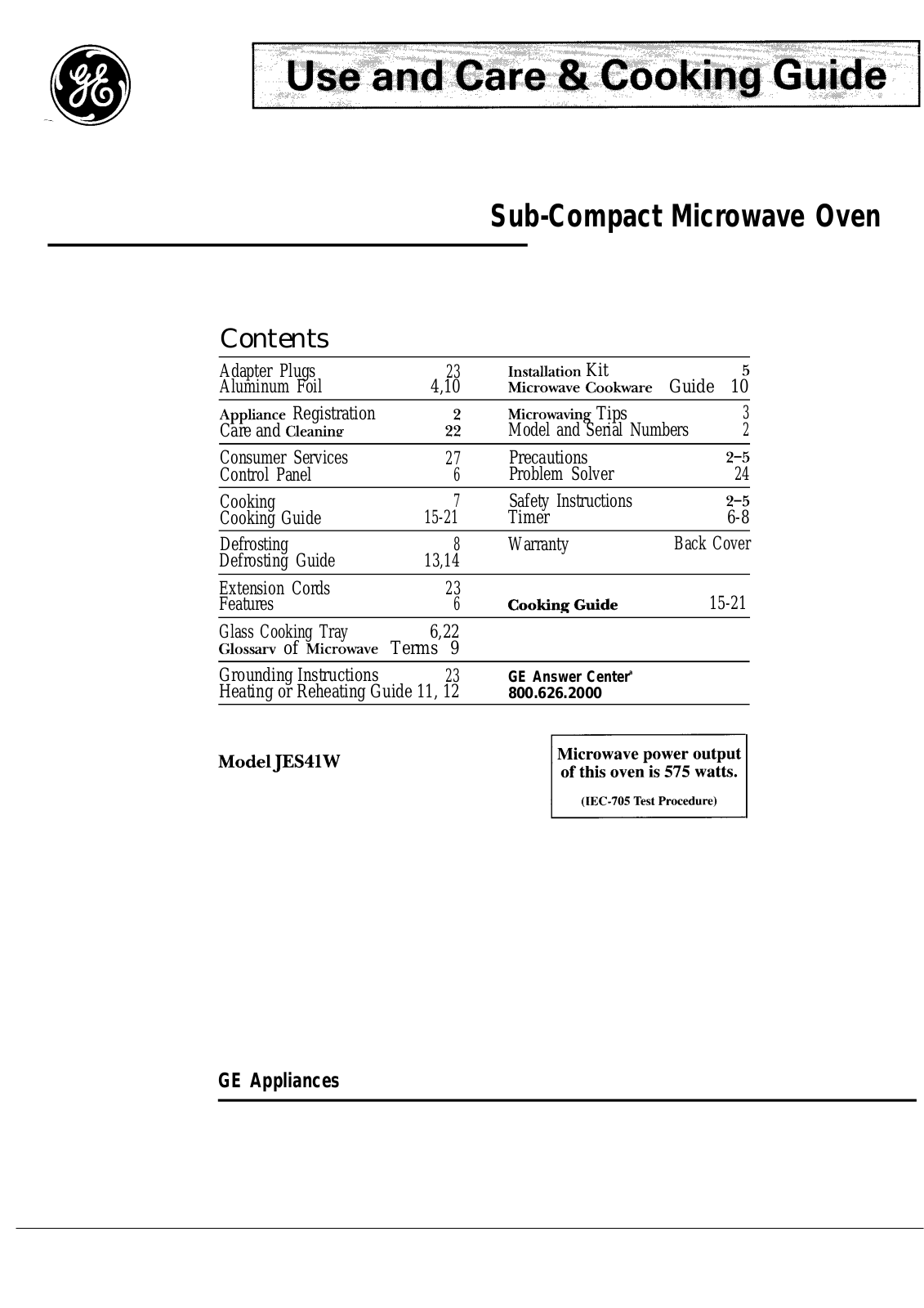 GE JES41W User Manual