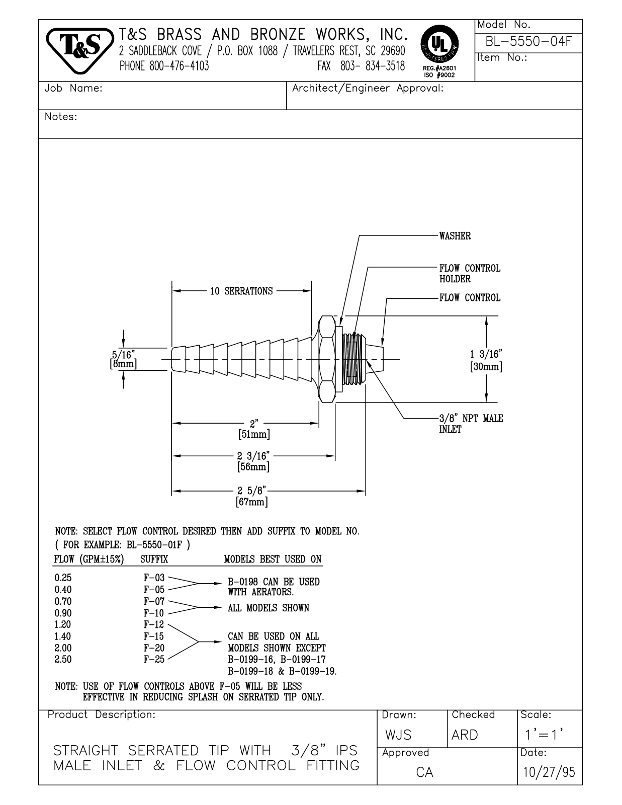 T&S Brass BL-5550-04F User Manual