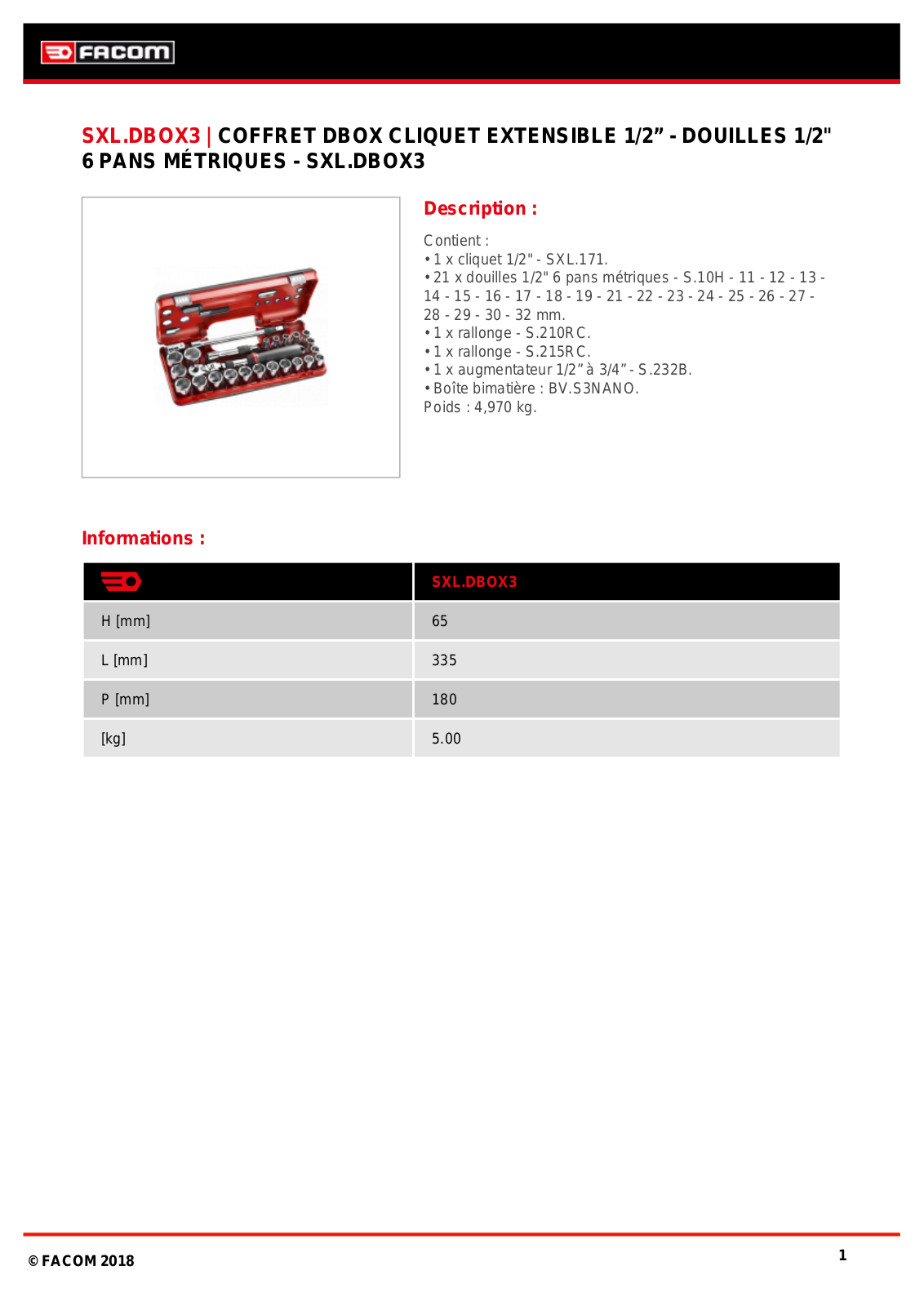 Facom SXL.DBOX3PB Specification - ManualMachine.com