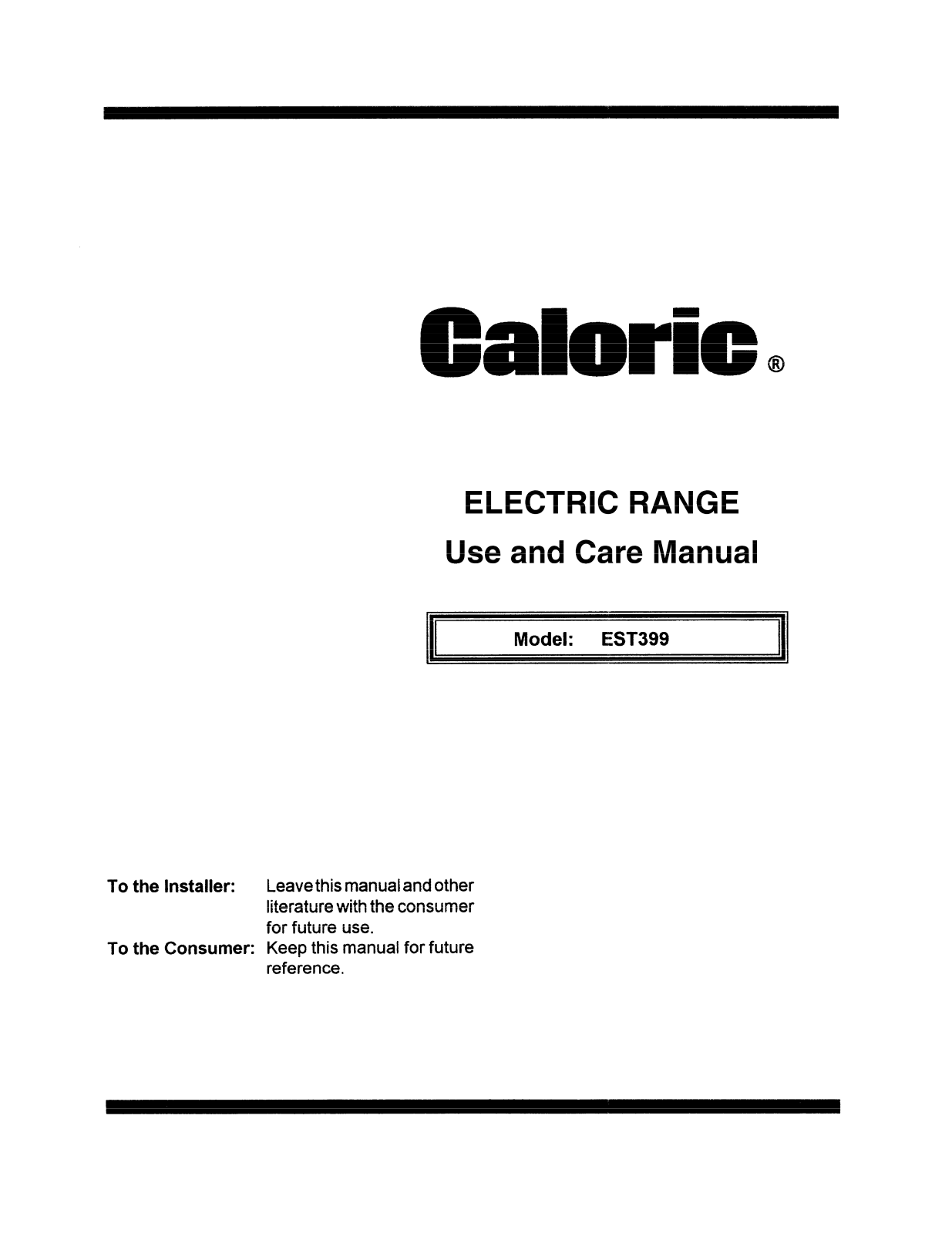 Caloric EST399 User Manual