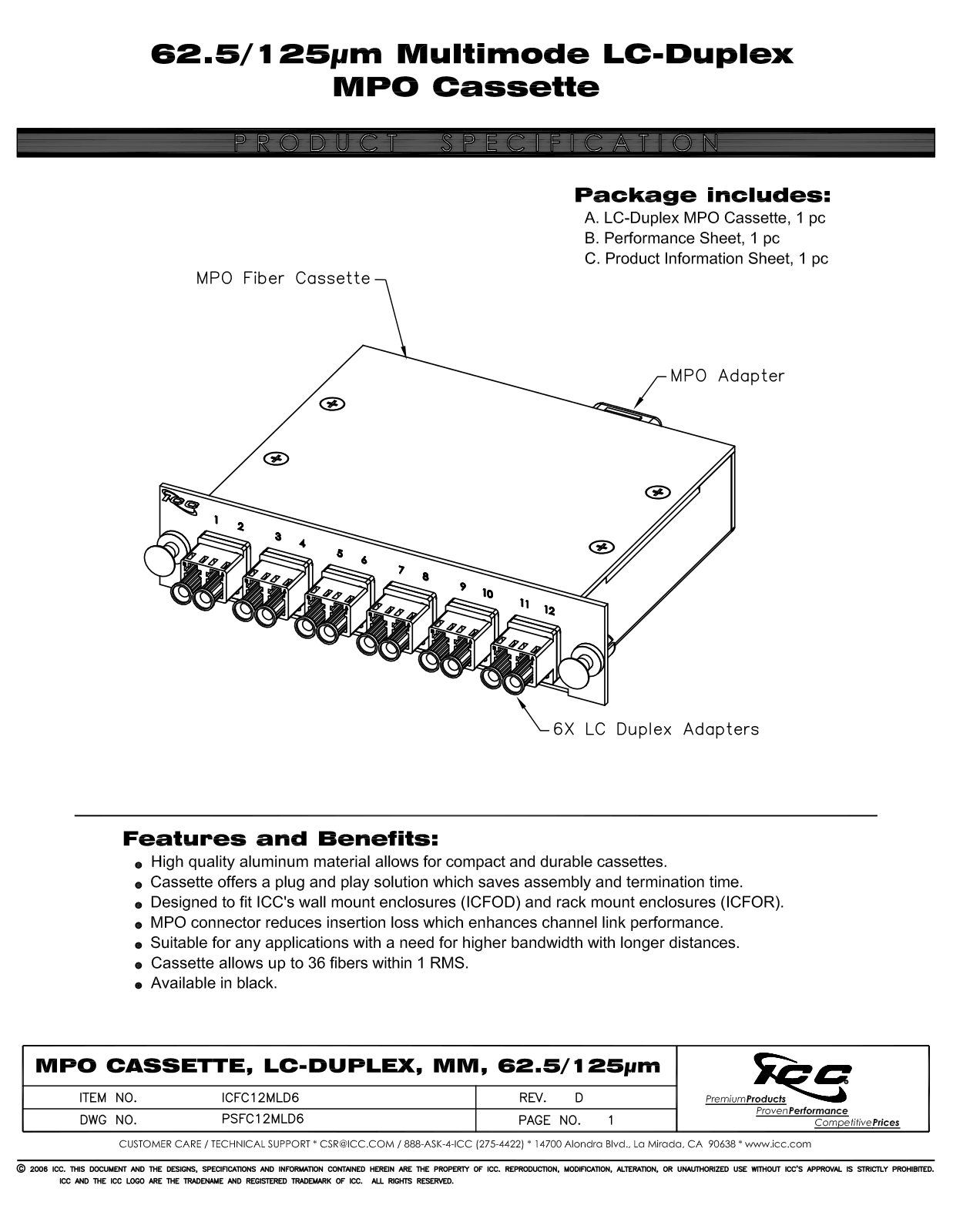 ICC ICFC12MLD6 Specsheet