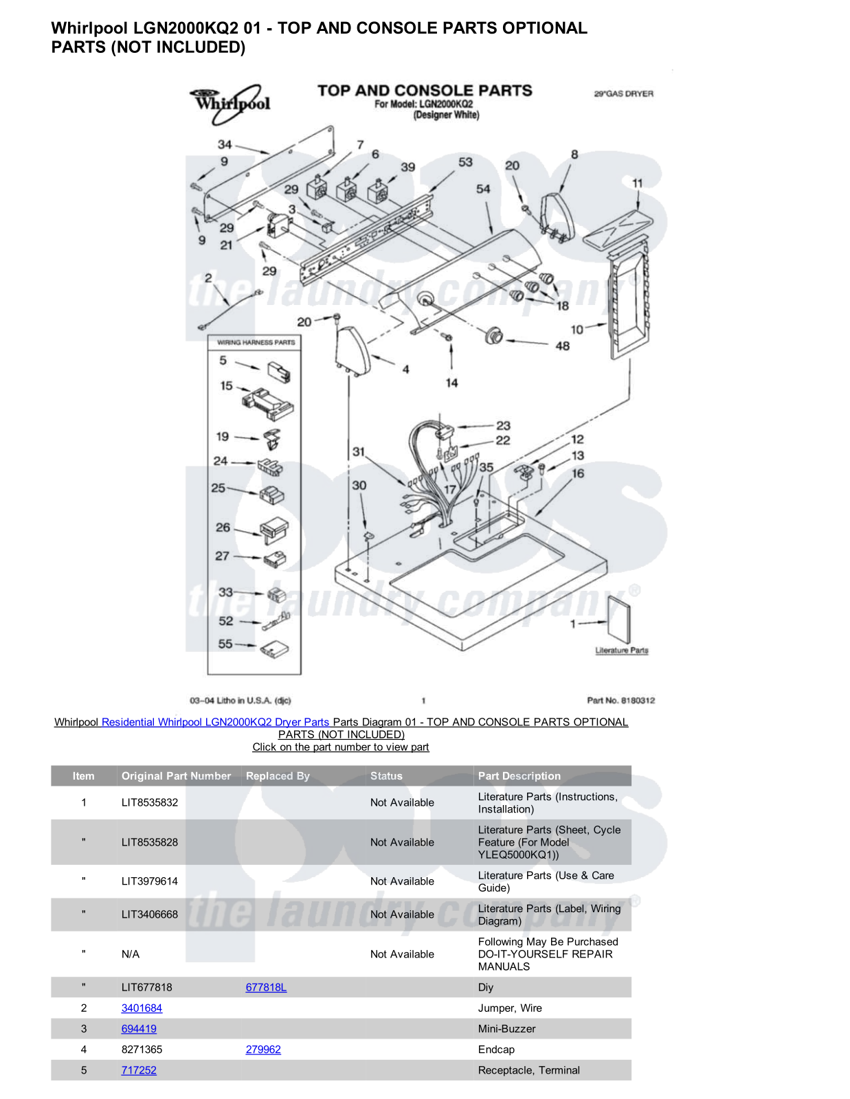 Whirlpool LGN2000KQ2 Parts Diagram