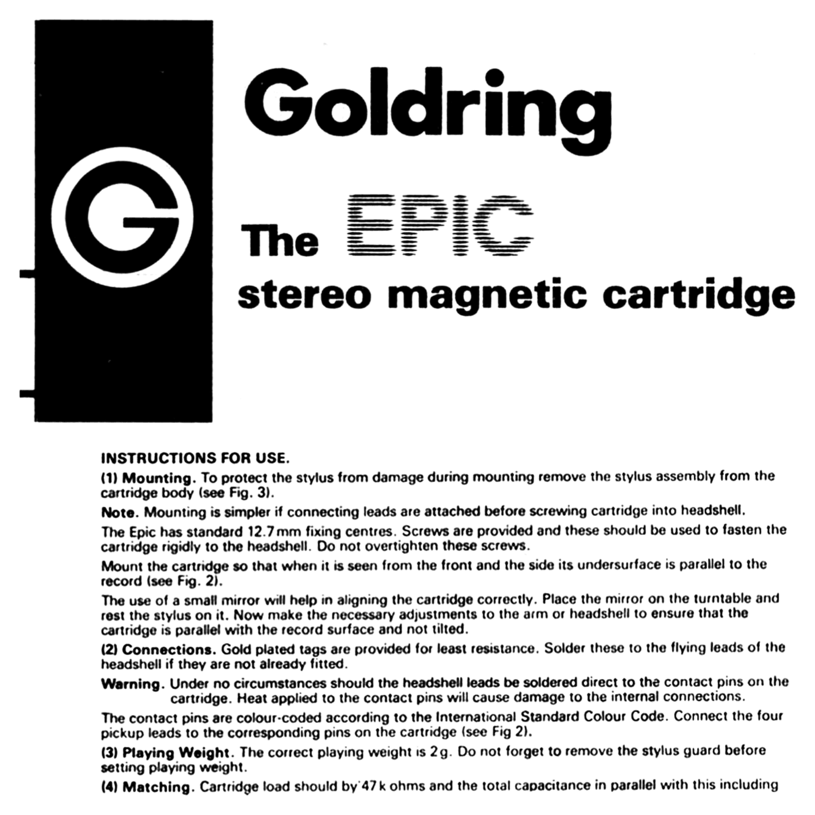 Goldring EPIC Owners manual