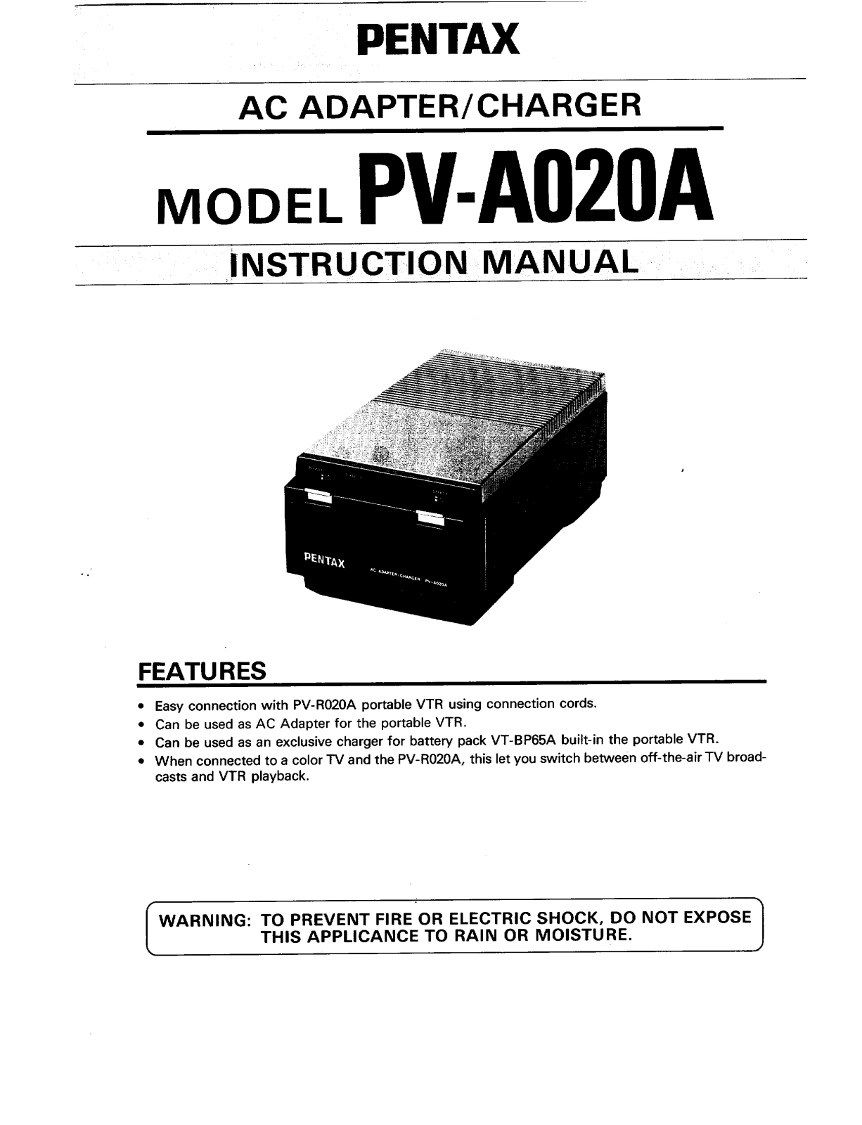 Pentax PV-A020A User Manual