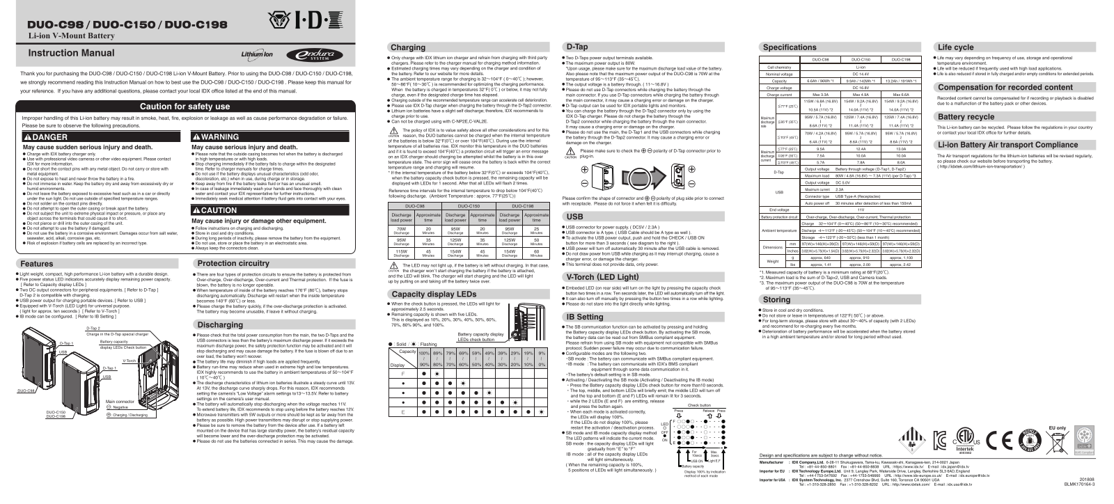 IDX Technology DUO-C150 Users Manual