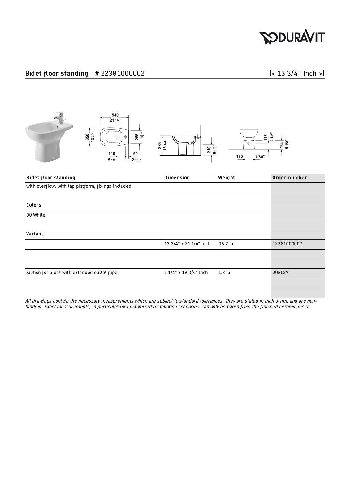 Duravit DRV2205 Specifications - ManualMachine.com