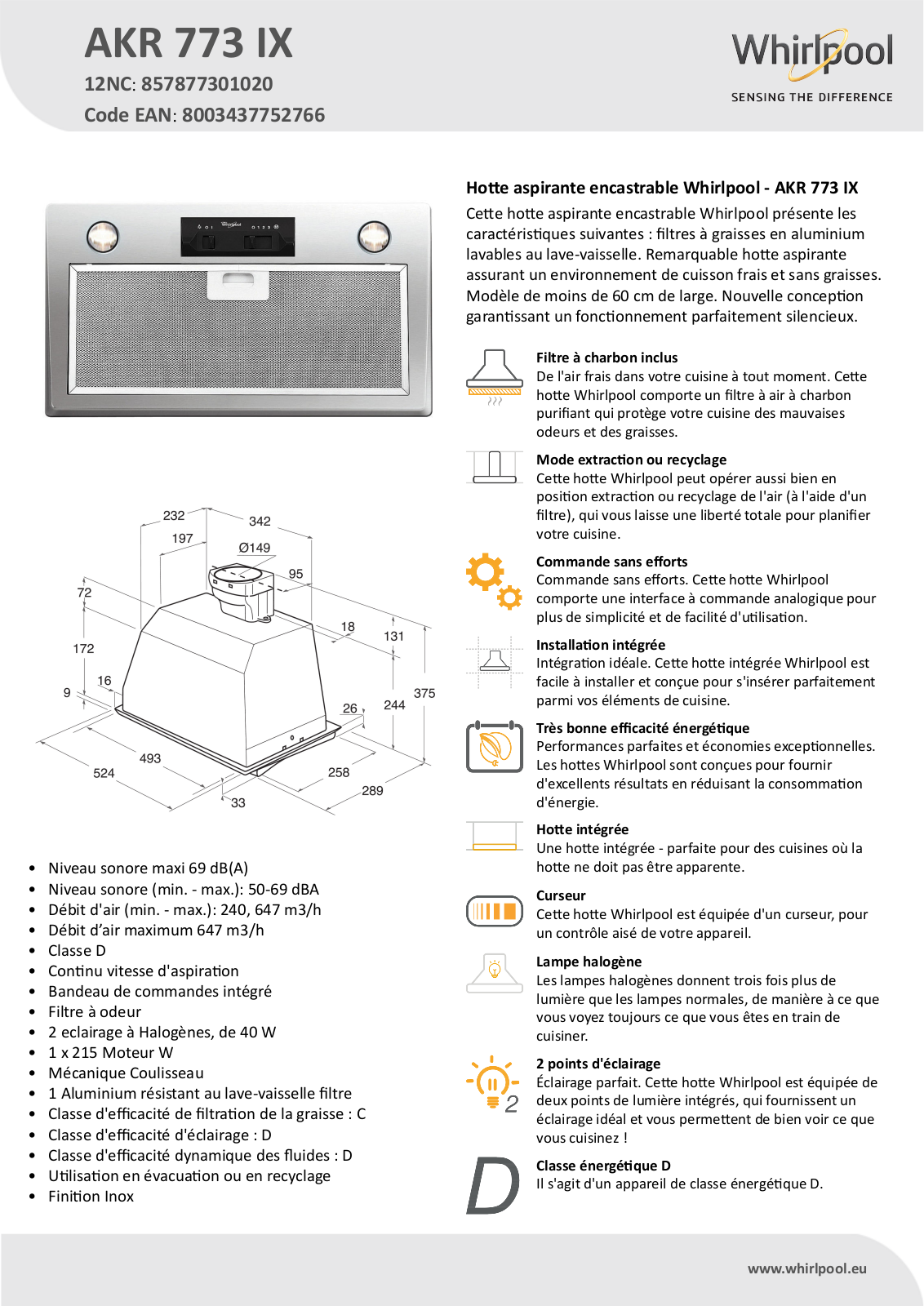 Whirlpool AKR 773 IX Product information