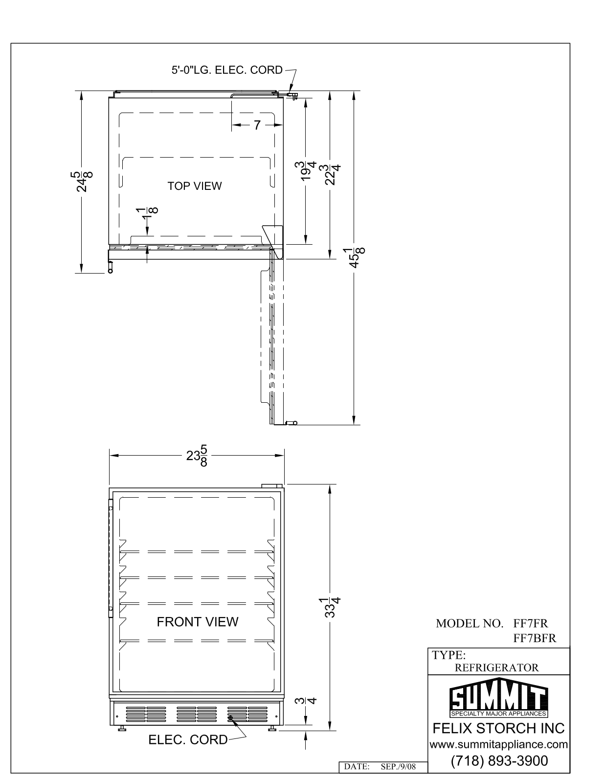 Summit FF7BFR, FF7FR Technical Drawings