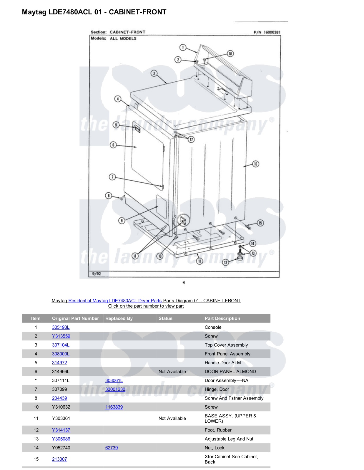 Maytag LDE7480ACL Parts Diagram