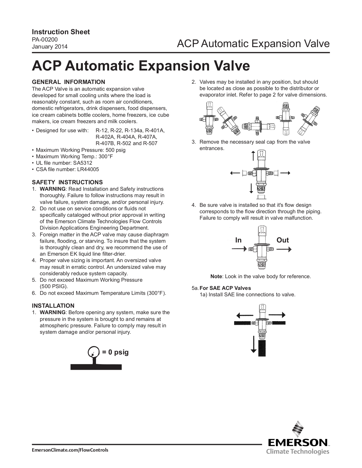 Emerson ACP Instruction Sheet