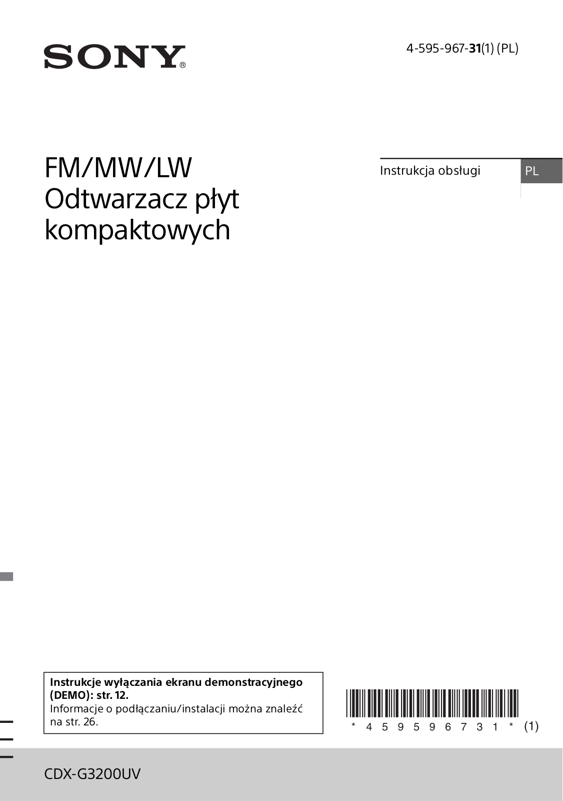 Sony CDX-G3200UV User Manual