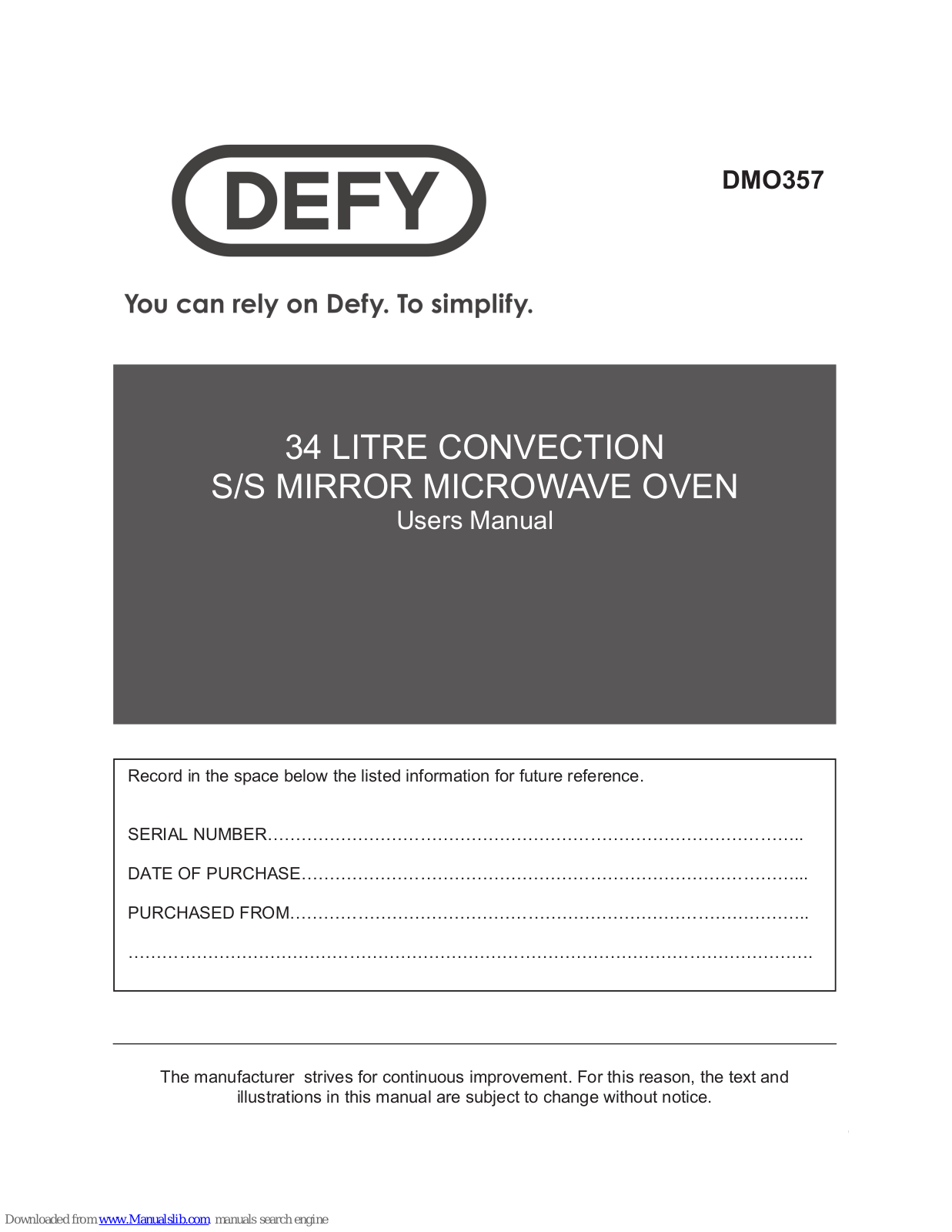 Defy DMO357 User Manual