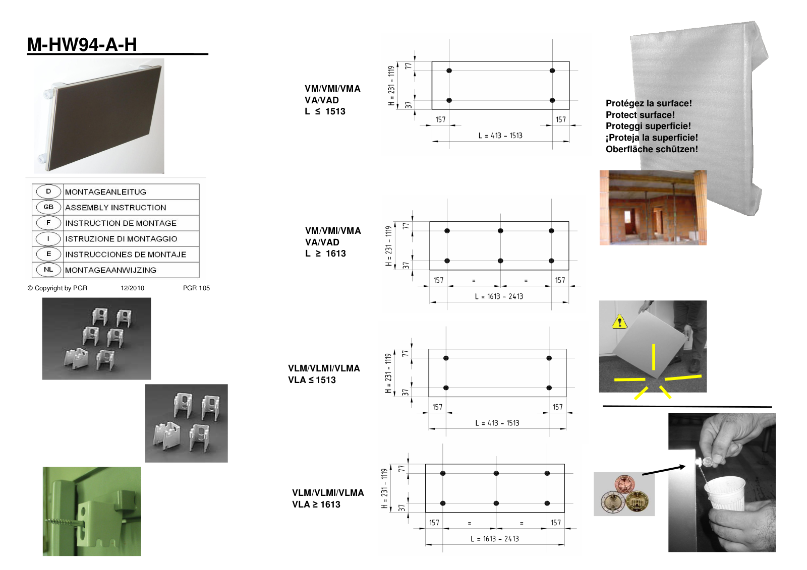 Acova M-HW94-A-H Installation Manual