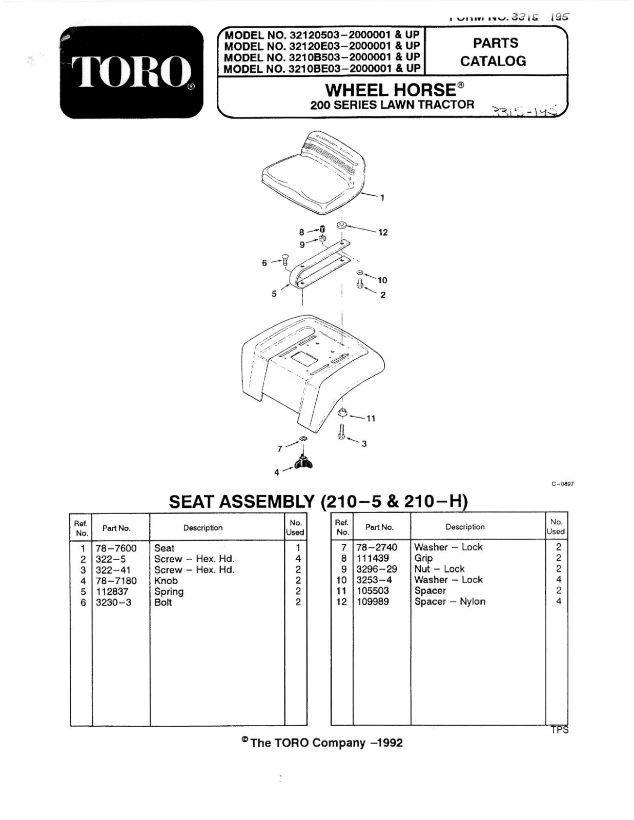 Toro 32-10B503, 32-10BE03, 32-12O503, 32-12OE03 Parts Catalogue