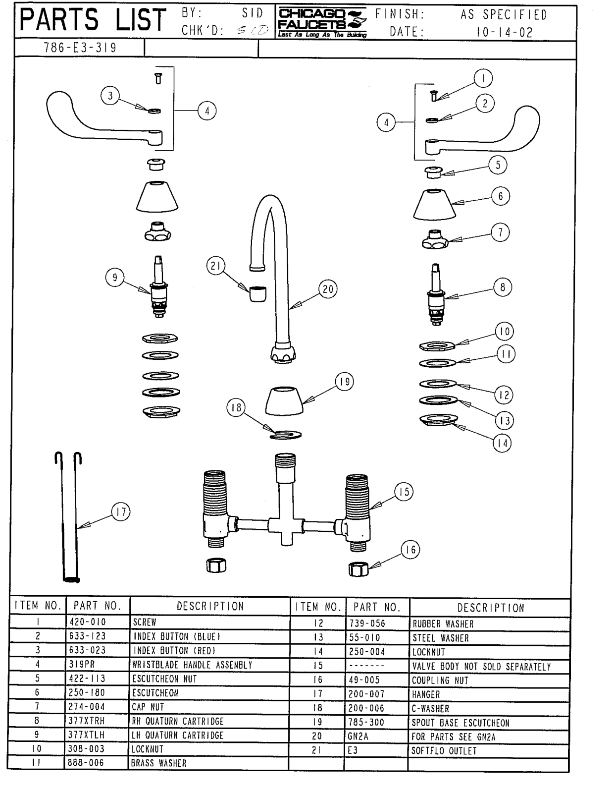 Chicago Faucet 786-E3-319 Parts List