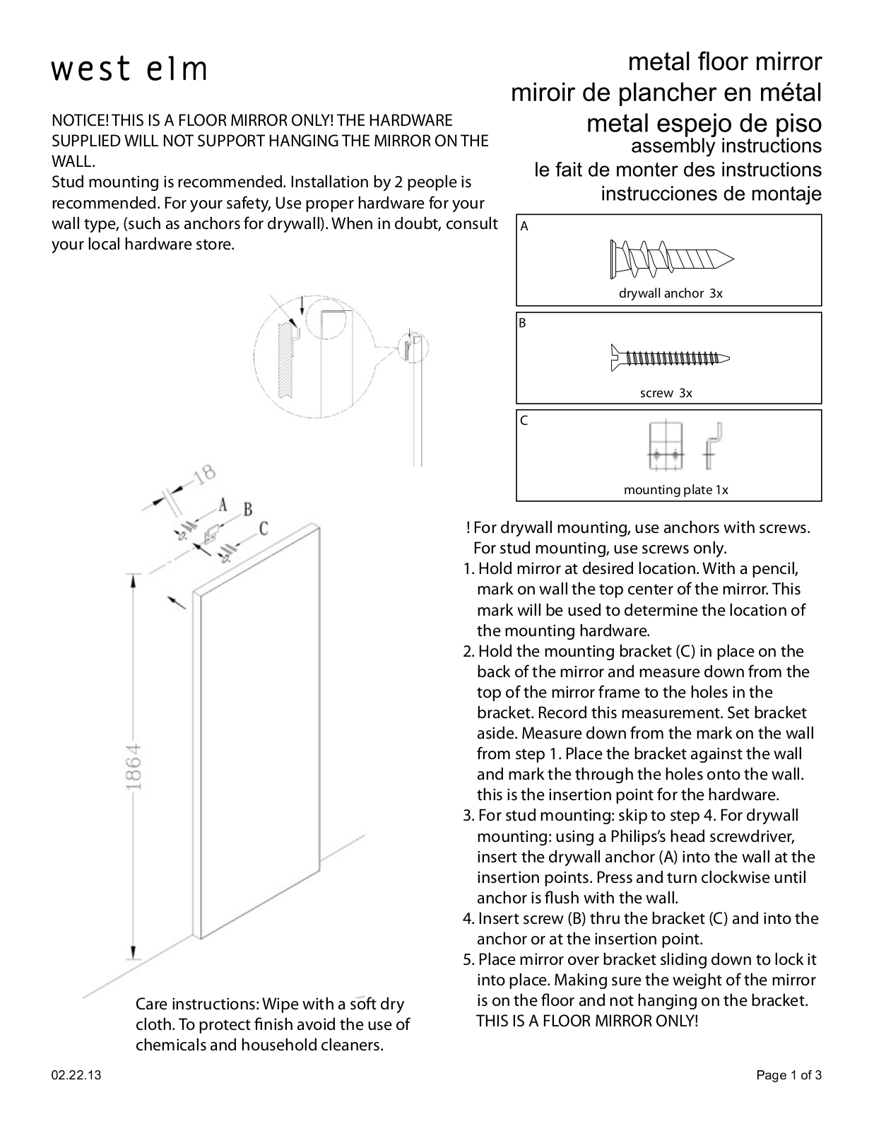 West Elm Metal Floor Mirror Assembly Instruction