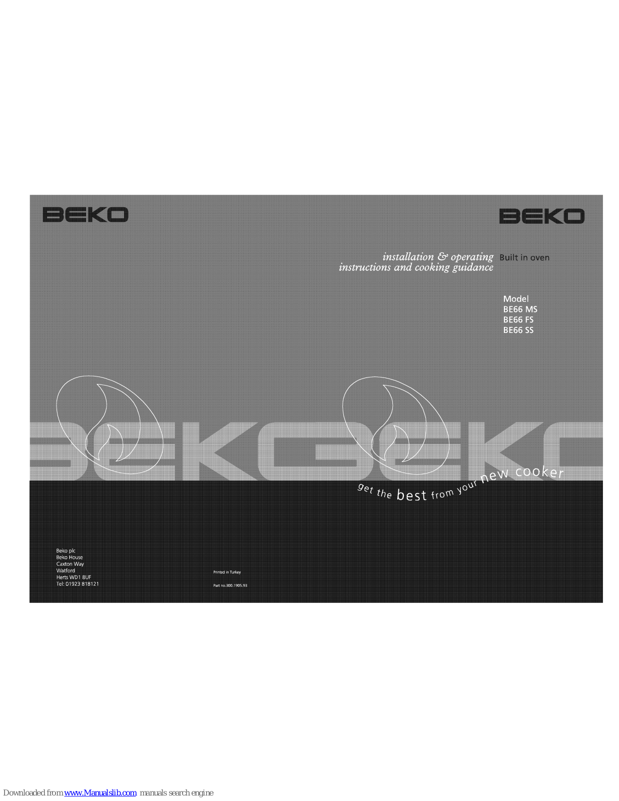 Beko BE66 MS, BE66 SS Installation & Operating Instructions Manual