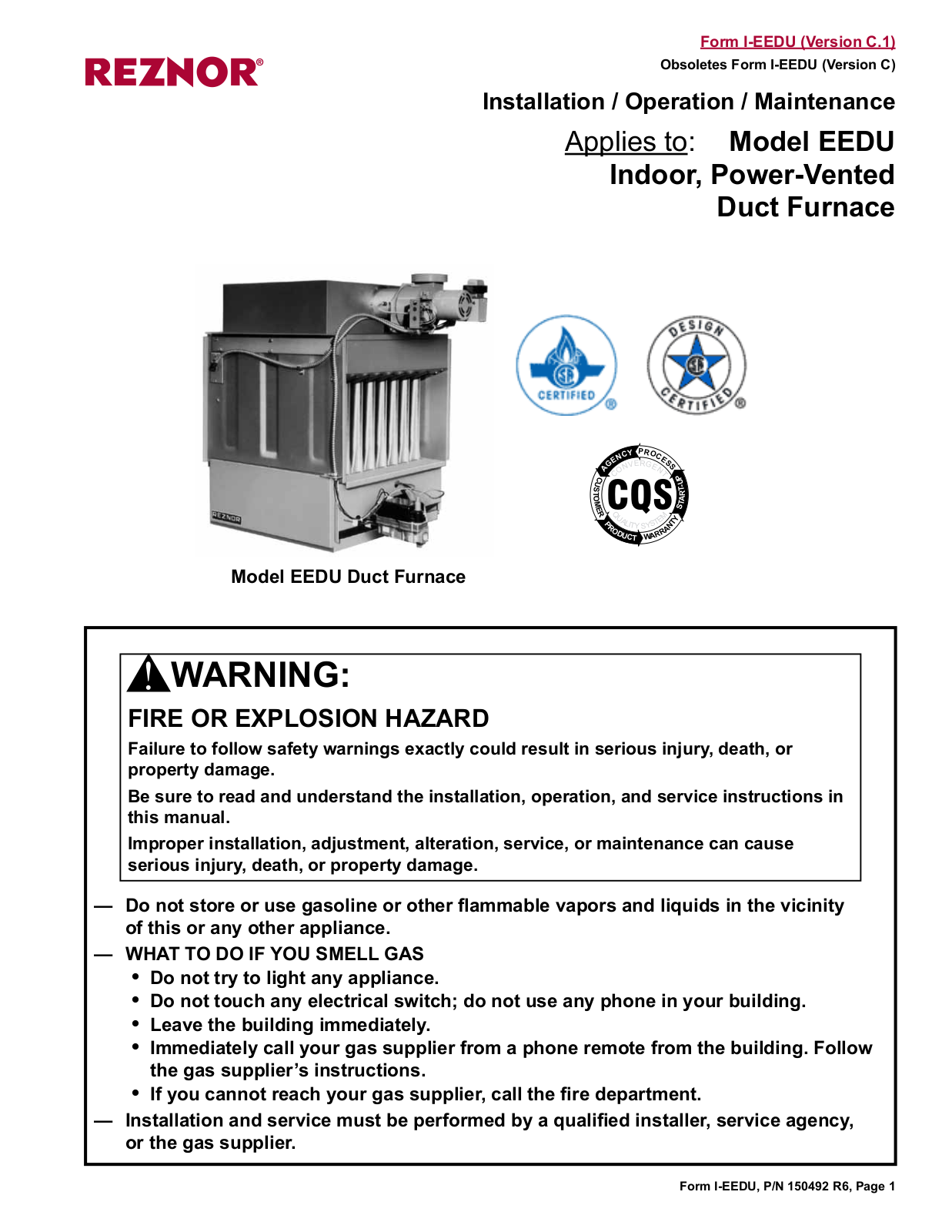 Reznor EEDU Unit Installation Manual