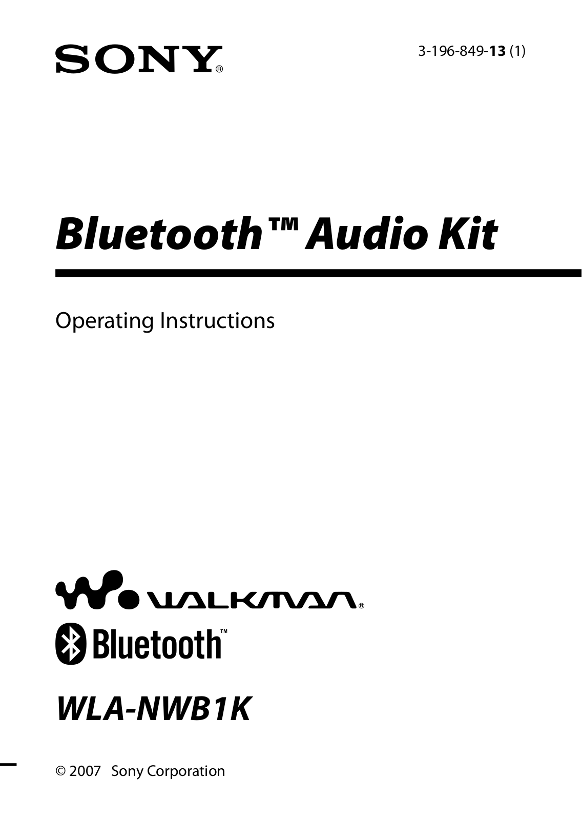 Sony WLA-NWB1K Operating Manual