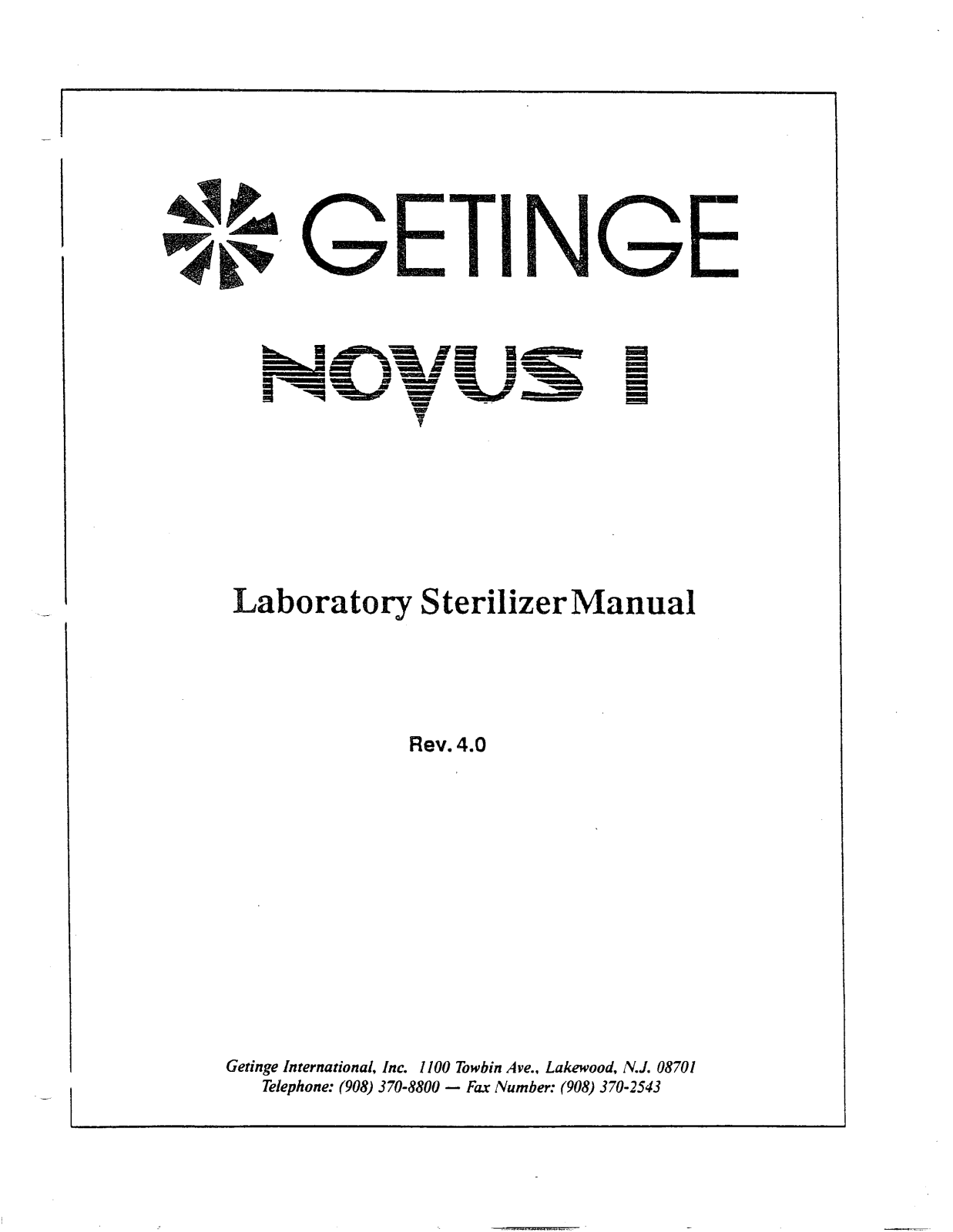 Getinge Novus 1 User manual