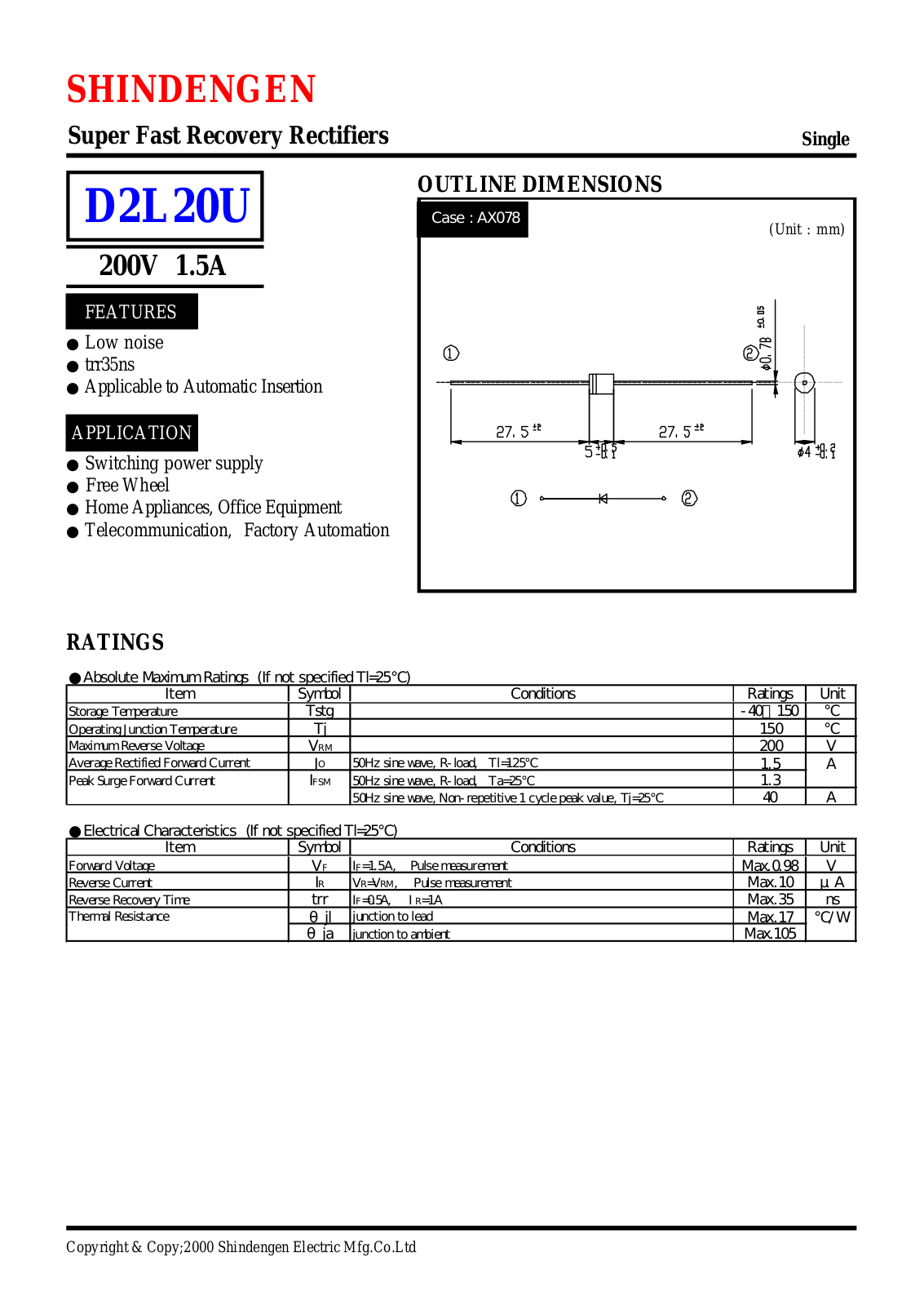 Datasheet D2L20U Datasheet (Shindengen) - ManualMachine.com