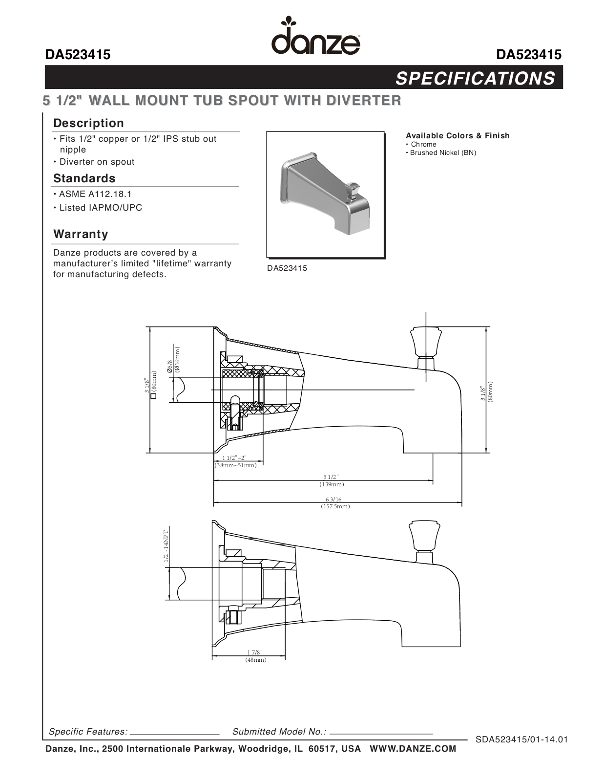 Gerber DA523415BN, DA523415 Specifications