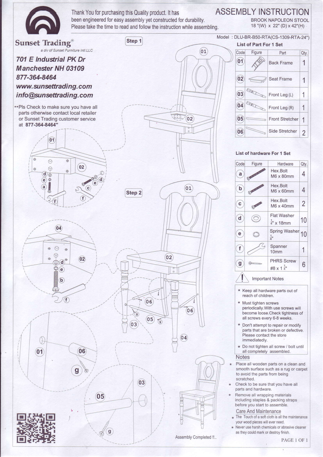 Sunset Trading DLUBRB50PW2 Assembly Guide - ManualMachine.com