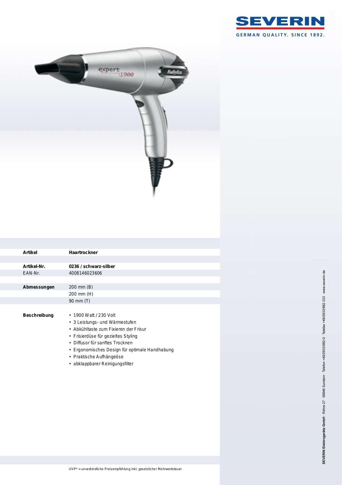 Severin 0236 DATASHEET