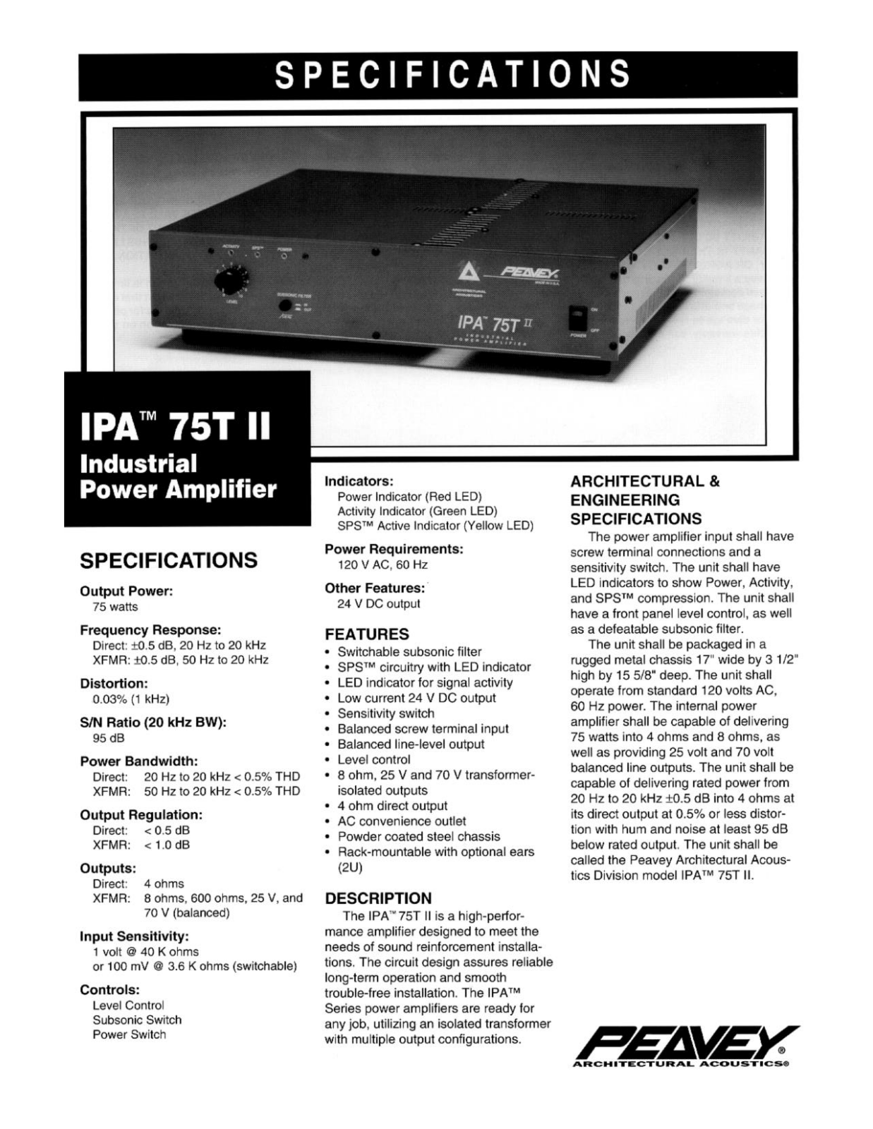 Peavey IPA 75 TII User Manual