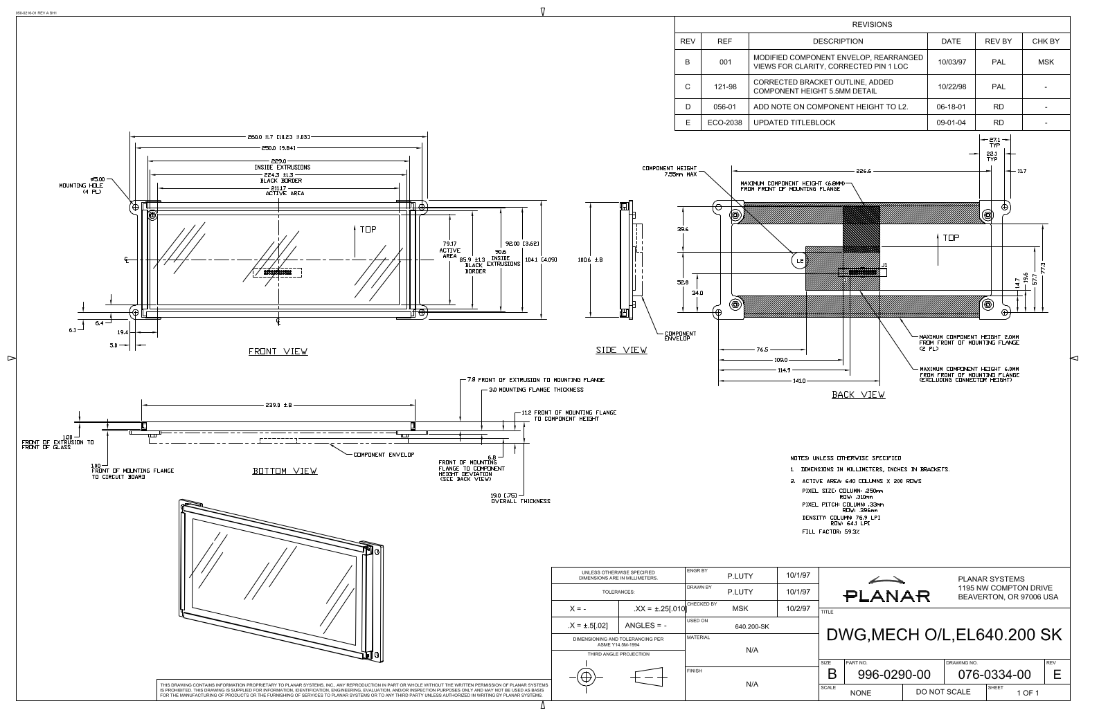 Planar EL640.200-SK Drawing Guide