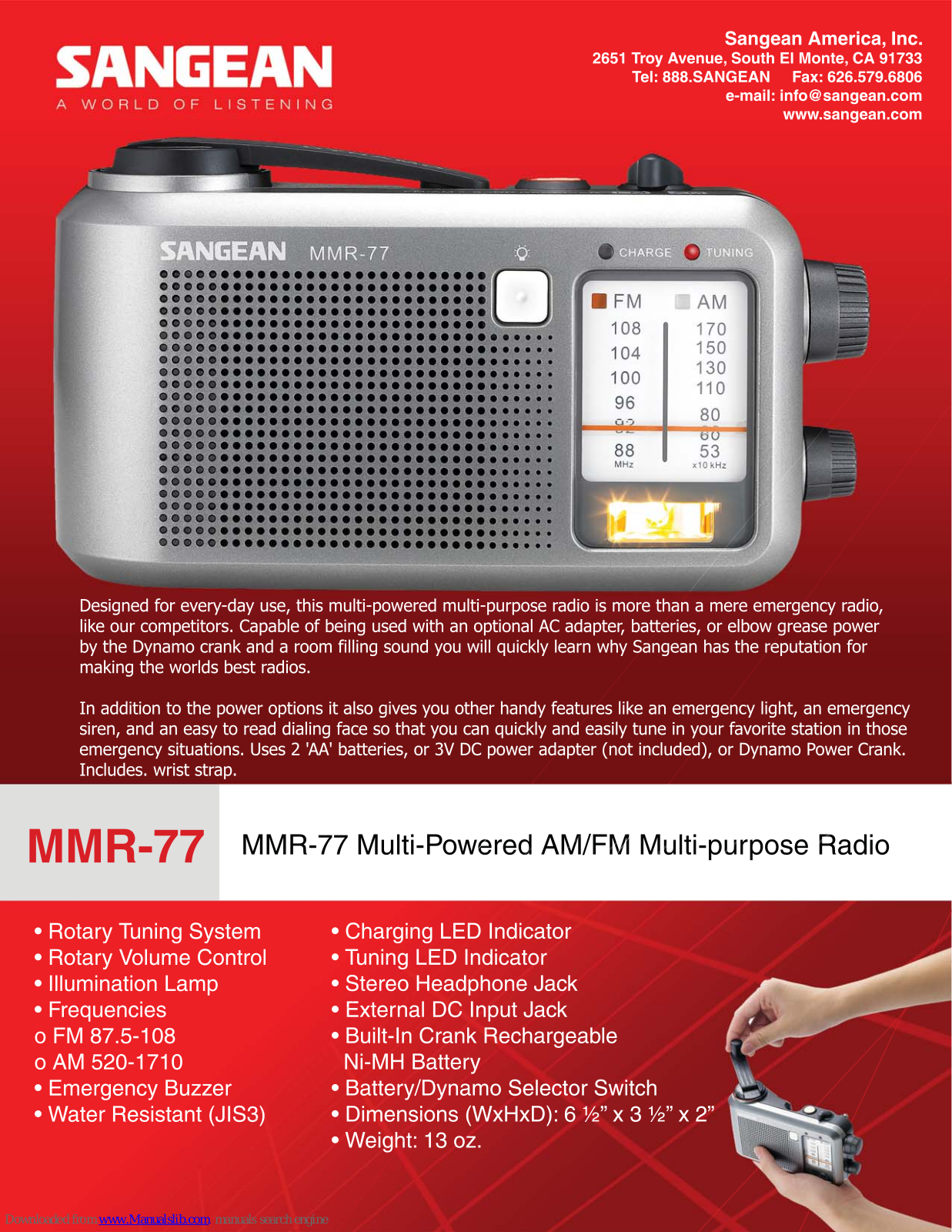 Sangean MMR-77 MMR-77 Specification Sheet