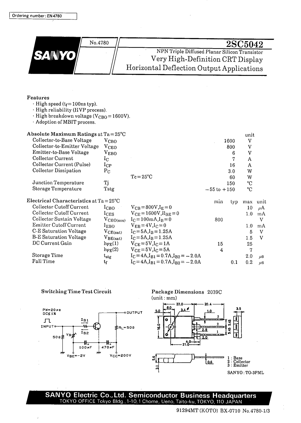 Datasheet 2SC5042 Datasheet (SANYO) - ManualMachine.com