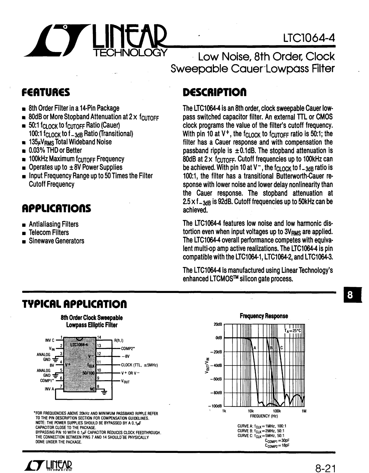 Linear Technology LTC1064-4MJ, LTC1064-4CS, LTC1064-4CN, LTC1064-4CJ, LTC1064-4 Datasheet