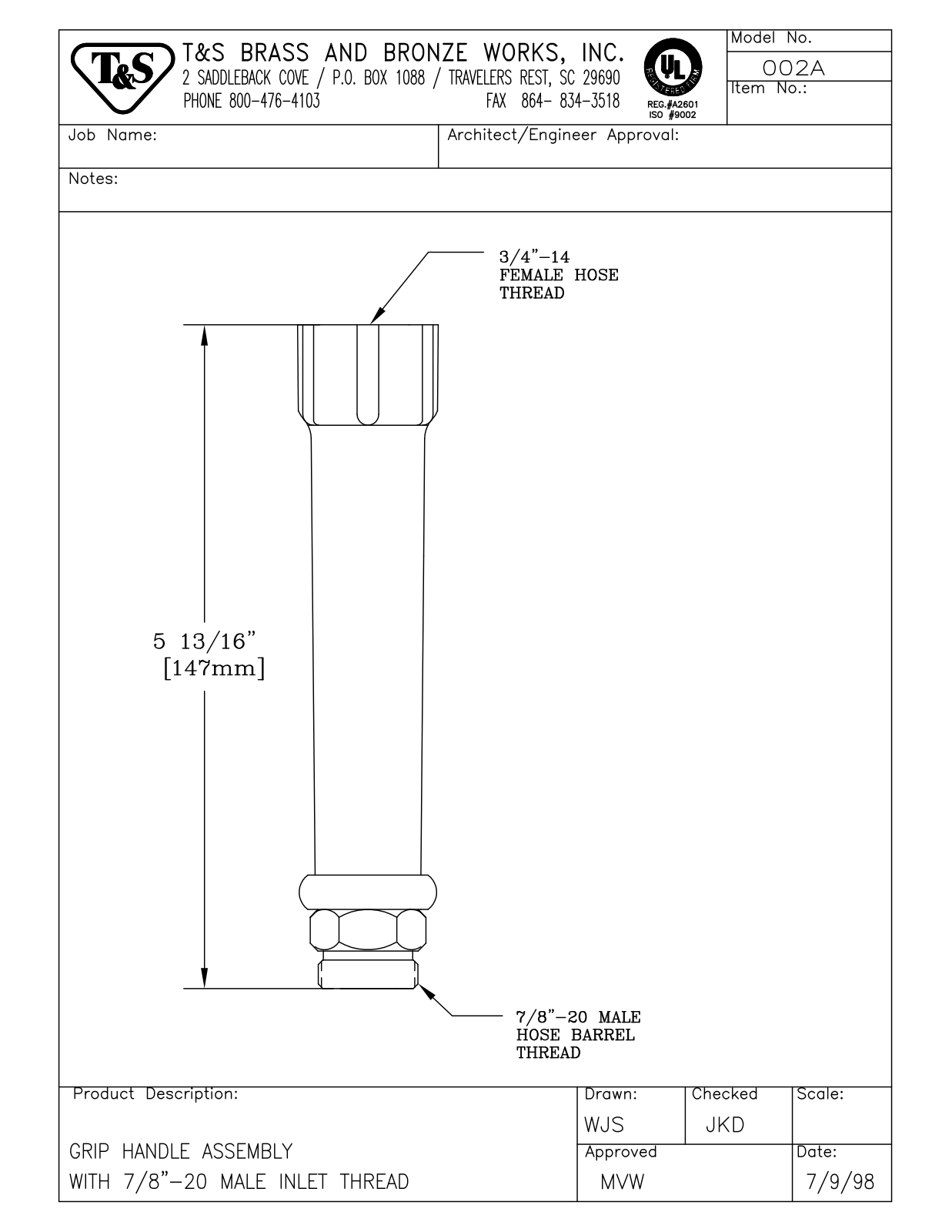 T & S Brass & Bronze Works 002A General Manual