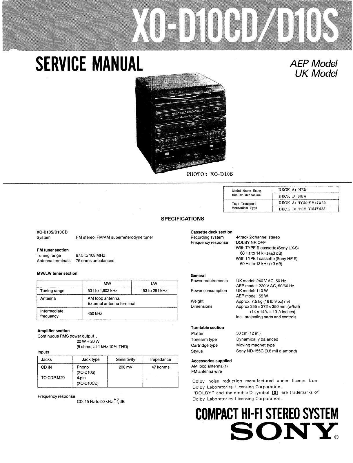 Sony XOD-10-CD Service manual