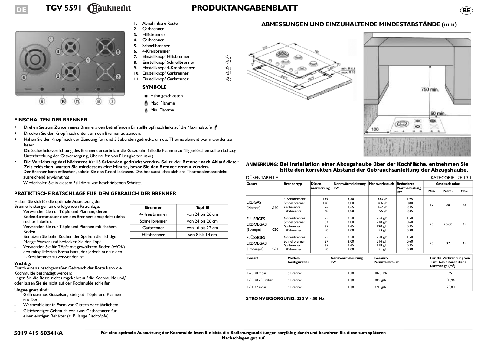 Whirlpool TGV 5591 SW INSTRUCTION FOR USE