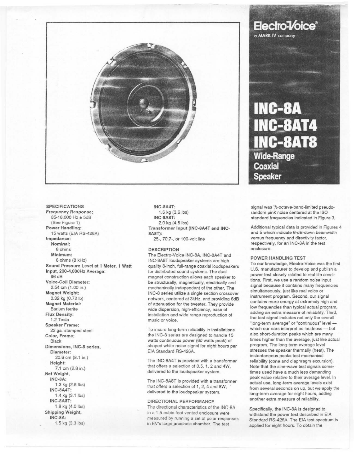 Telex INC-8AT8, INC-8AT4, INC-8a User Manual