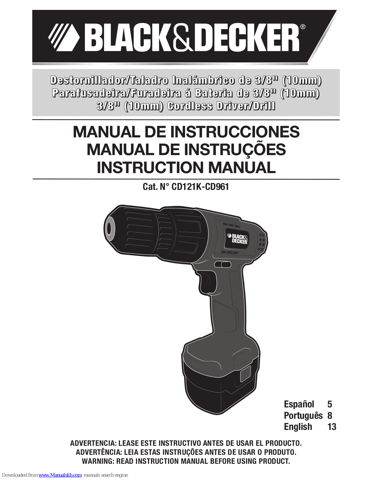 Black & Decker CD121K-CD961 Instruction Manual