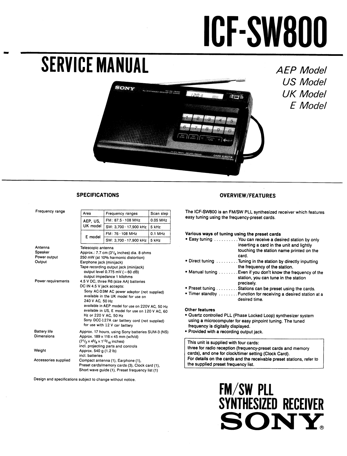 Sony ICFSW-800 Service manual