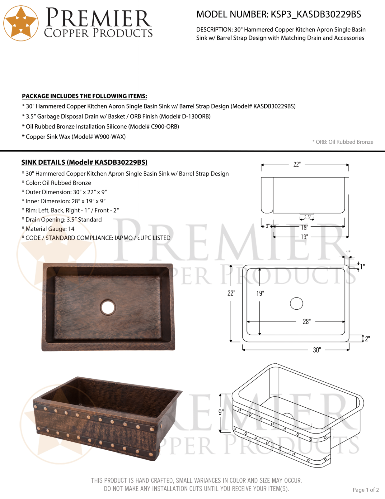 Premier Copper Products IER1650 Specifications - ManualMachine.com