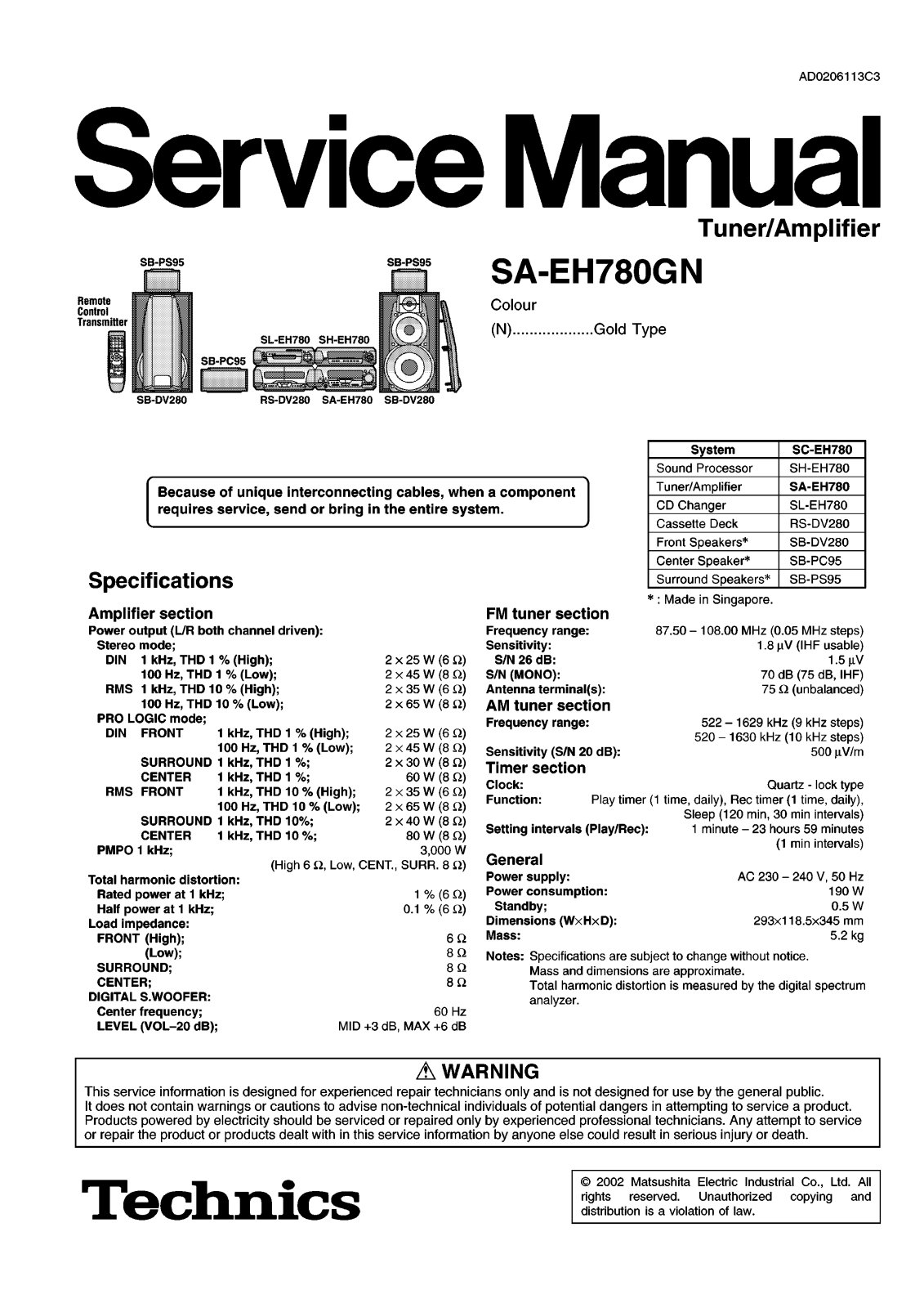 Technics SAEH-780-GN Service manual