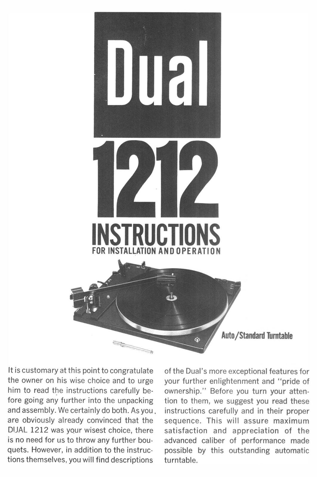 Dual 1212 Owners Manual