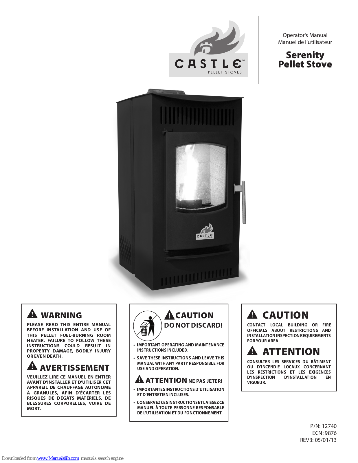 CASTLE Serenity Pellet Stove Operator's Manual