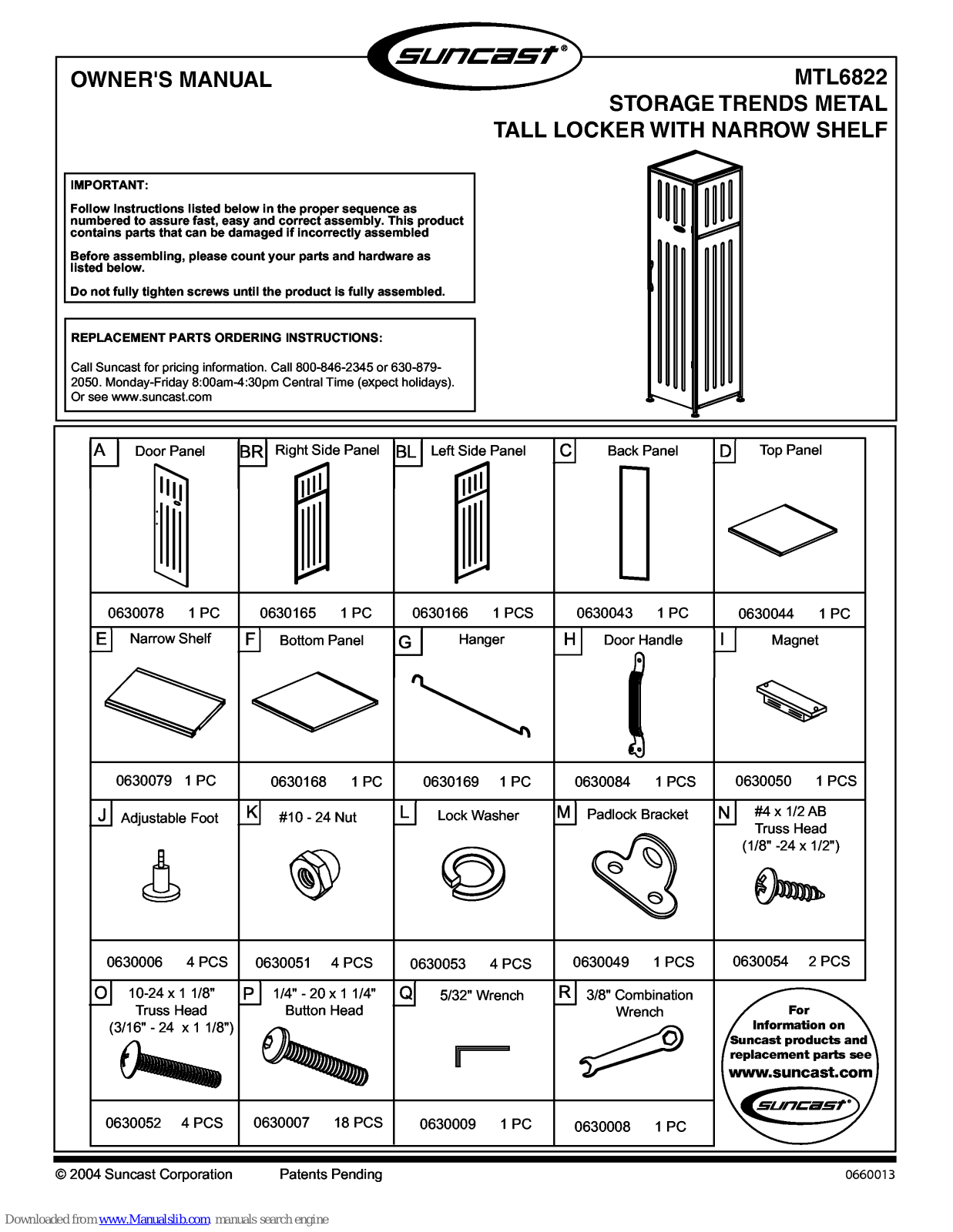 Suncast MTL6822, MTL6818, MTL6804 Owner's Manual - ManualMachine.com